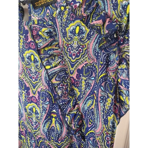Reborn Blue Semi Sheer Paisley Plunge Ruffle Cap Sleeve Dress. Size XL - Picture 6 of 11